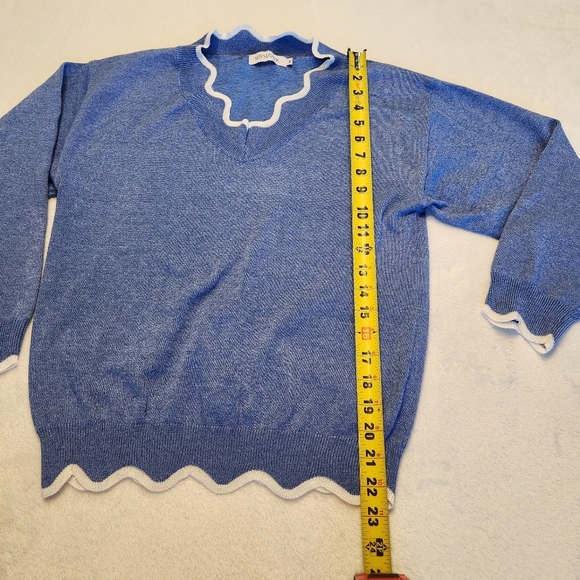 Misslook Blue Scalloped Women's Sweater Size M Clueless Preppy - Picture 4 of 9